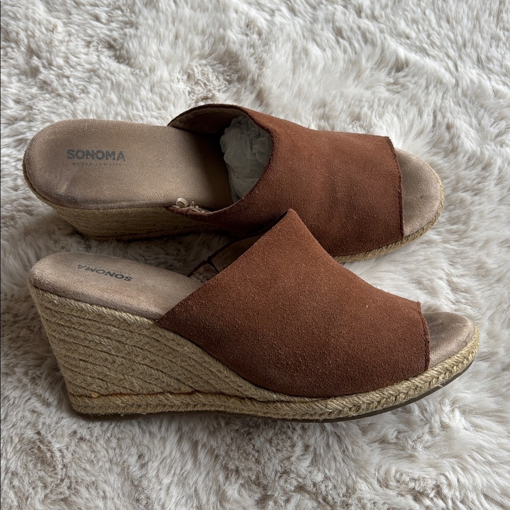Vintage Jute Espadrille Wedge Sandals‎ brown suede Sonoma festival cottagecore 9